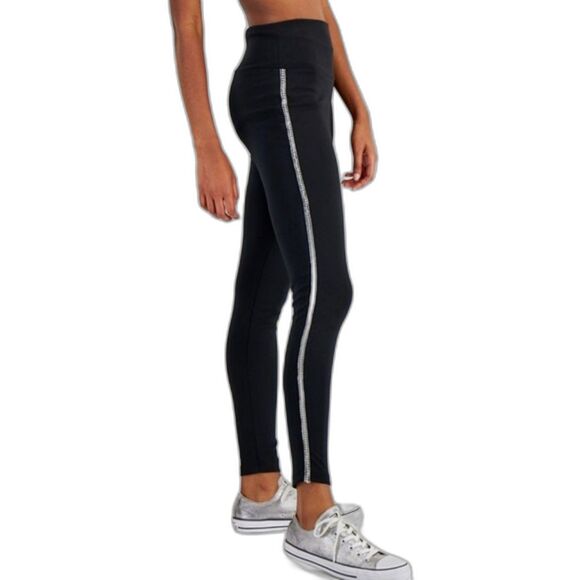 INC International Concepts Black Stretch Wide Waistband Beaded Pull On Leggings - Picture 1 of 13